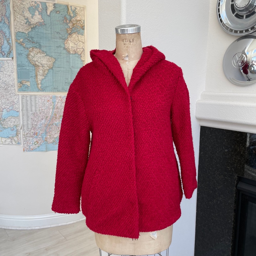 Zara knitwear wool jacket coat outerwear 14 red